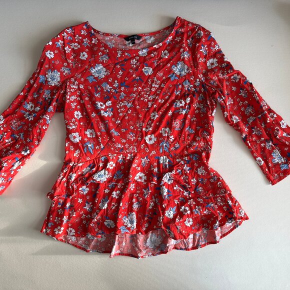 Red Floral Peplum Top - Picture 1 of 4